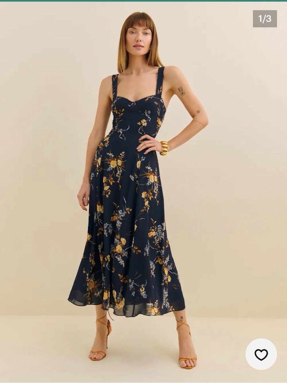 NWT Reformation Lela Navy Midi Dress with Sweetheart Neckline